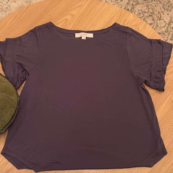 LOFT XS Black Ruffle Flutter Sleeve Tee T-Shirt Knit Top Blouse - Picture 7 of 7